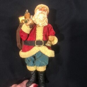 Vintage Clothtique Resin Christmas Santa Figurine 9.5" Toy Bag Sisal Tree Gifts